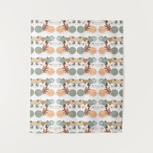 Earth Tones Asymmetrical Leaves Line Art Tapestry