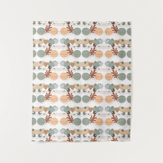 Earth Tones Asymmetrical Leaves Line Art  Tapestry (Front)