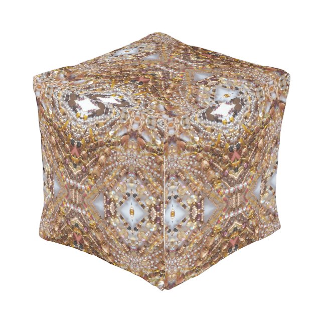 Earth Tones Bead Print Outdoor Pouf (Angled Back)