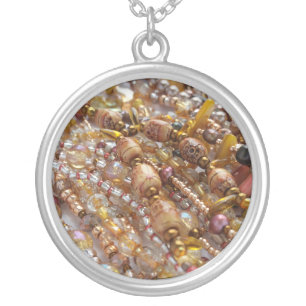 Earth Tones Bead Print Silver Plated Necklace