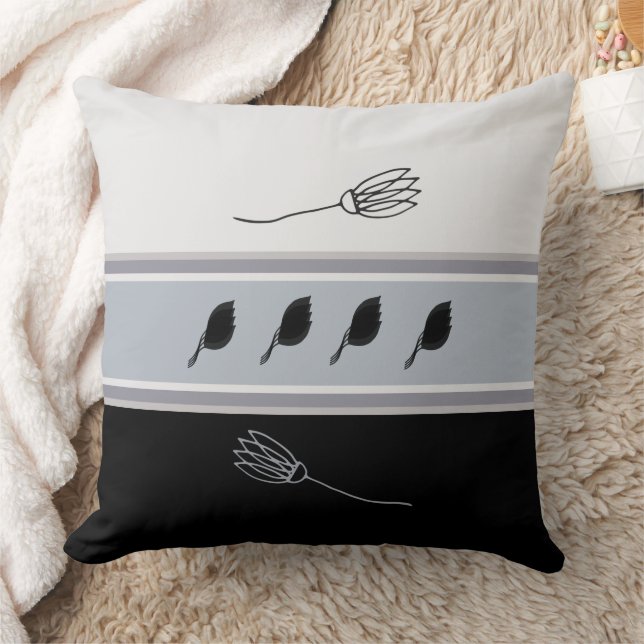 Earth Tones Blue & Mist Grey Floral Throw Pillow (Blanket)