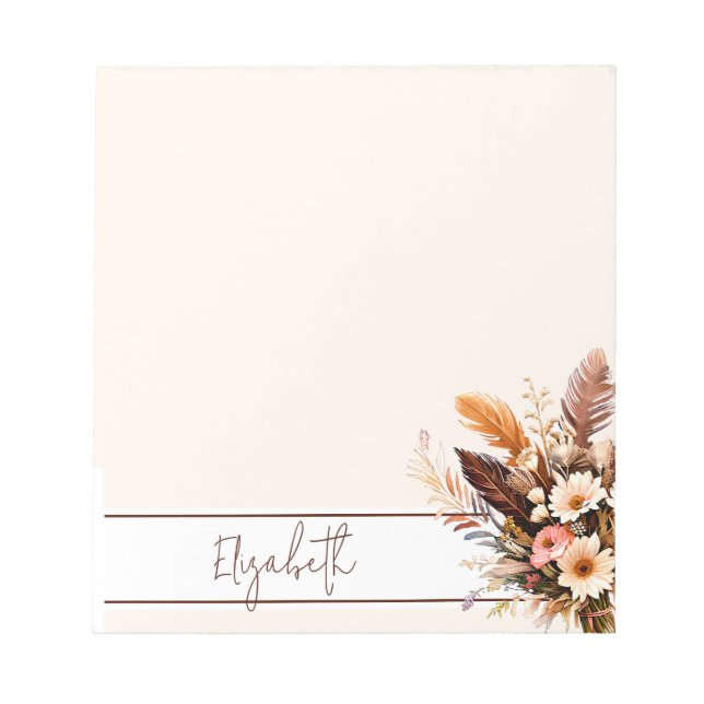 Earth tones boho bouquet personalized notepad (Front)
