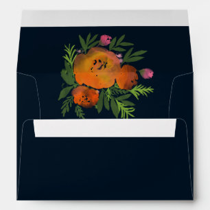 Earth Tones Burnt Orange Navy Floral Wedding Envelope