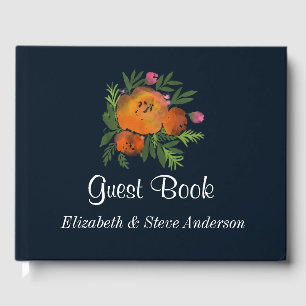 Earth Tones Burnt Orange Navy Floral Wedding Guest Book