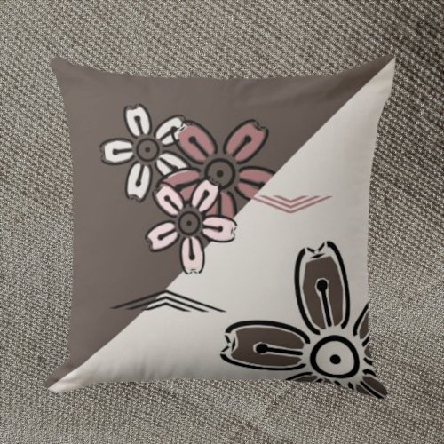 Earth Tones Cherry Blossom Floral Throw Pillow