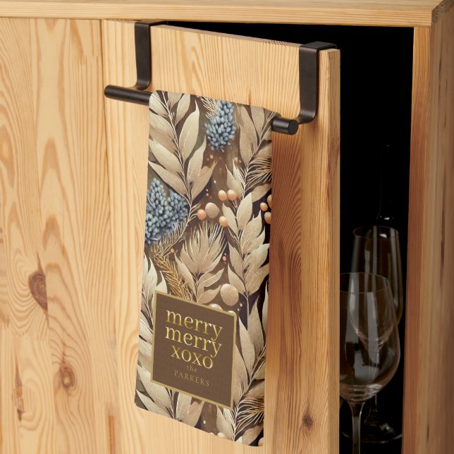 Earth Tones Christmas Merry Pattern#21 ID1009 Kitchen Towel (Thirds Fold)