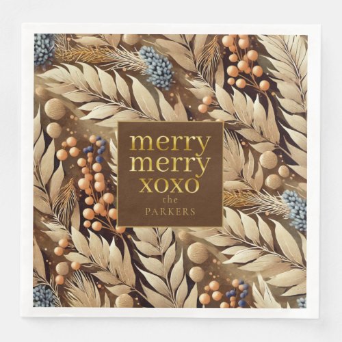 Earth Tones Christmas Merry Pattern21 ID1009 Paper Dinner Napkins