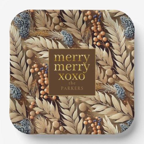 Earth Tones Christmas Merry Pattern21 ID1009 Paper Plates