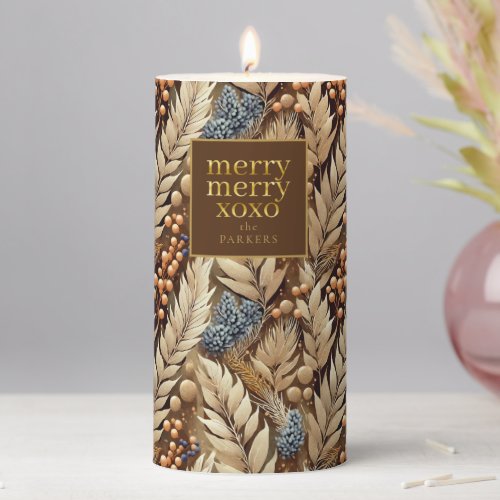 Earth Tones Christmas Merry Pattern21 ID1009 Pillar Candle