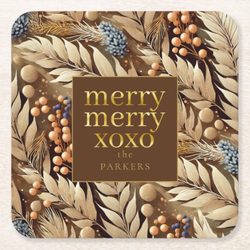 Earth Tones Christmas Merry Pattern21 ID1009 Square Paper Coaster