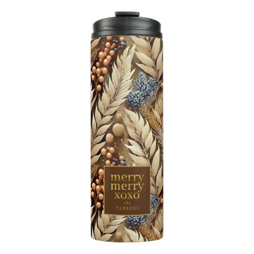 Earth Tones Christmas Merry Pattern21 ID1009 Thermal Tumbler