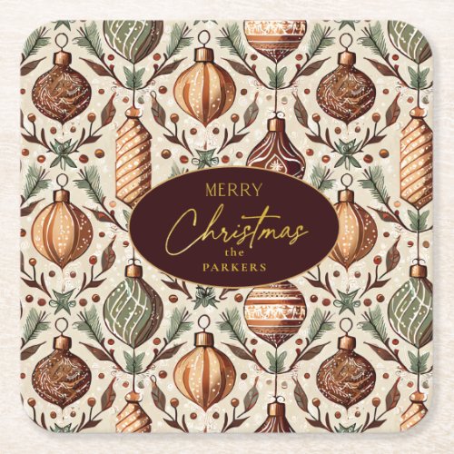 Earth Tones Christmas Pattern12 ID1009 Square Paper Coaster