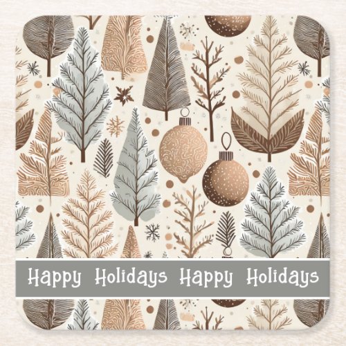 Earth Tones Christmas Pattern25 ID1009 Square Paper Coaster