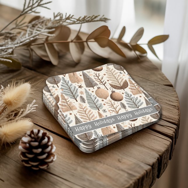 Earth Tones Christmas Pattern#25 ID1009 Square Paper Coaster (Creator Uploaded)
