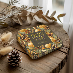 Earth Tones Christmas Pattern#29 ID1009 Square Paper Coaster