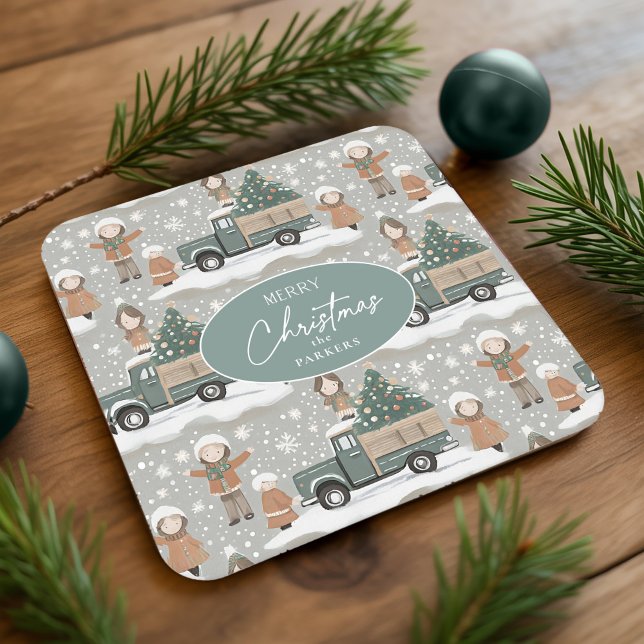 Earth Tones Christmas Pattern#2 ID1009 Square Paper Coaster (Creator Uploaded)