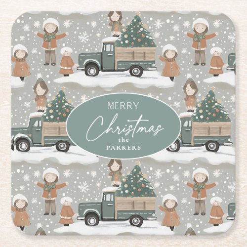 Earth Tones Christmas Pattern2 ID1009 Square Paper Coaster