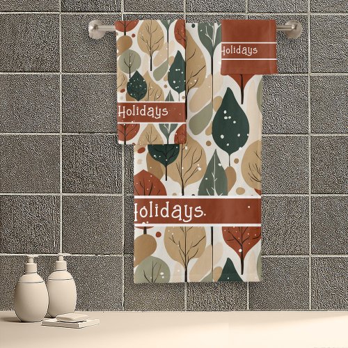 Earth Tones Christmas Pattern5 ID1009 Bath Towel Set