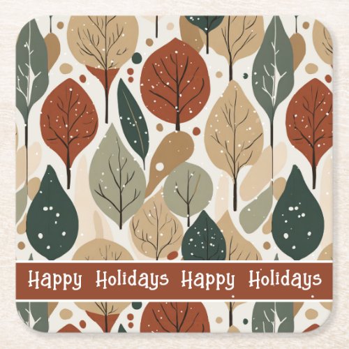 Earth Tones Christmas Pattern5 ID1009 Square Paper Coaster