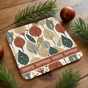 Earth Tones Christmas Pattern#5 ID1009 Square Paper Coaster