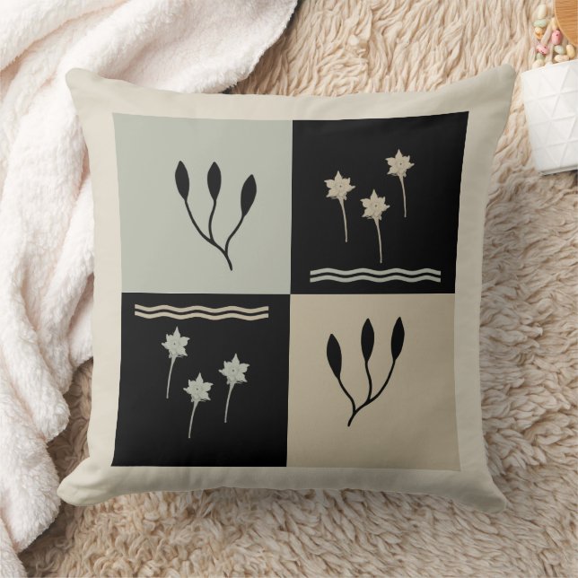 Earth Tones Crocus Flower Geometric Throw Pillow (Blanket)