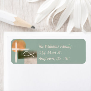 Earth tones cross and fish minimalist art  label