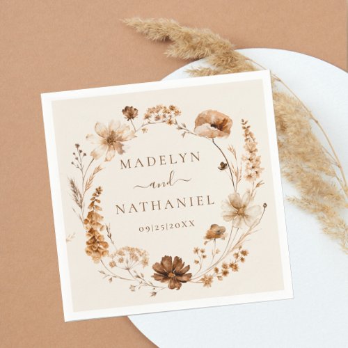 Earth Tones Dried Wildflowers Wreath Wedding  Napkins