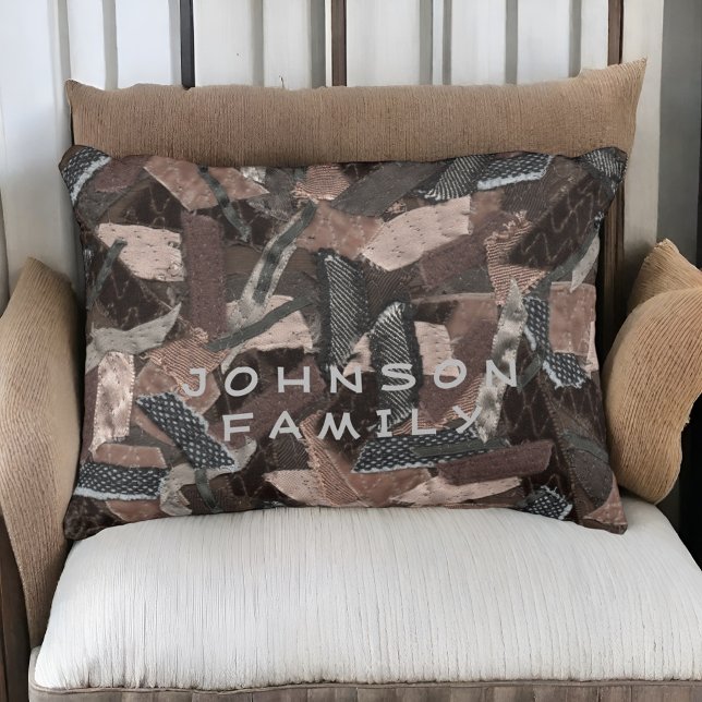 Earth tones family name farmhouse striped abstract accent pillow (Creator Uploaded)