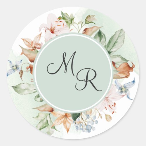 Earth Tones Floral, Green Monogram Envelope Seal