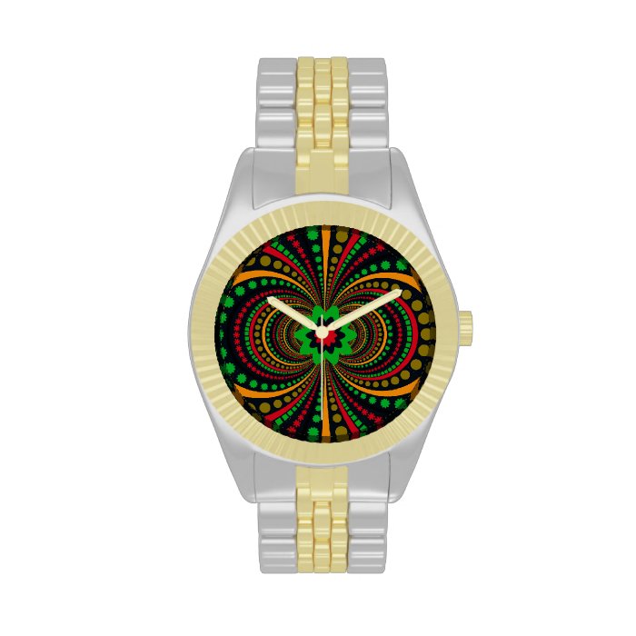 Earth Tones Funky Pattern Flowers Stripes Wrist Watches