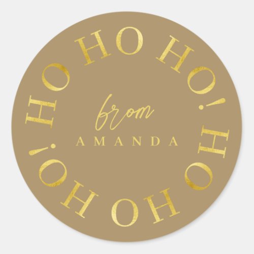 Earth Tones Gold Christmas Ho Ho Ho ID1009 Classic Round Sticker