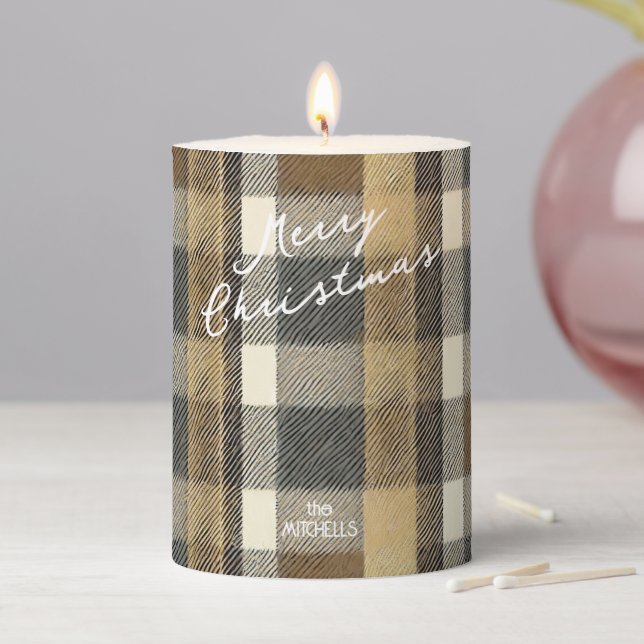 Earth Tones Gold Christmas Pattern#7 ID1009 Pillar Candle (In Situ)