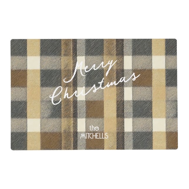Earth Tones Gold Christmas Pattern#7 ID1009 Placemat (Front)