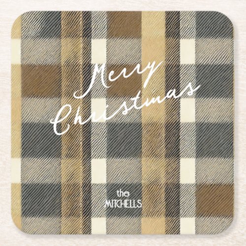 Earth Tones Gold Christmas Pattern7 ID1009 Square Paper Coaster