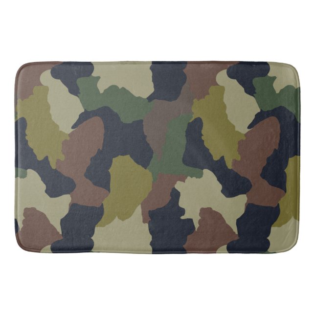 Earth Tones Green Brown Camouflage Bath Mat (Front)