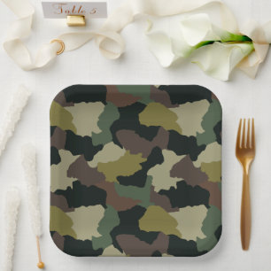 Earth Tones Green Brown Camouflage Paper Plates