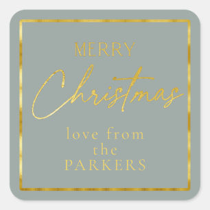 Earth Tones Green Gold Merry Christmas ID1009 Square Sticker
