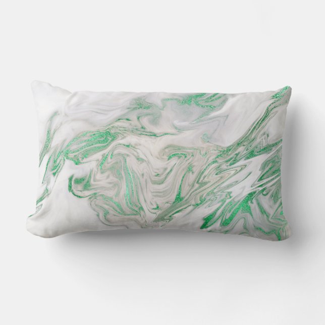 Earth Tones Mint Green Gray White Marble Lumbar Pillow (Front)