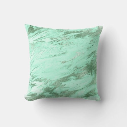 Earth Tones Mint Green Silver White Marble Throw Pillow