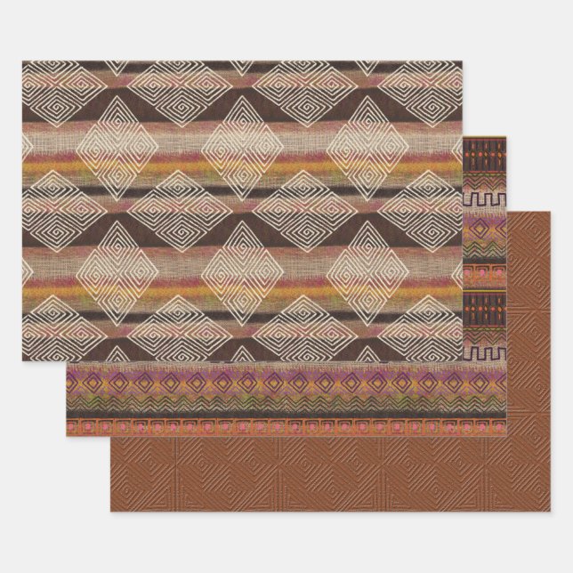 Earth Tones Mud Cloth Inspired  Wrapping Paper Sheets (Set)