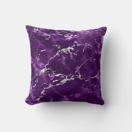 Earth Tones Noir Purple Black Silver Marble Throw Pillow