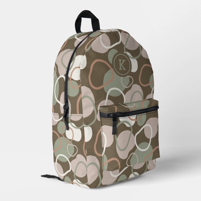 Earth tones organic shapes pattern monogram printed backpack (Back Corner Left)