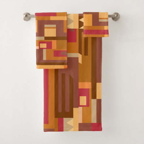 Earth tones red brown pattern bath towel set