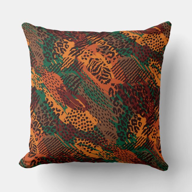 Earth Tones Safari Animal Print Throw Pillow (Front)