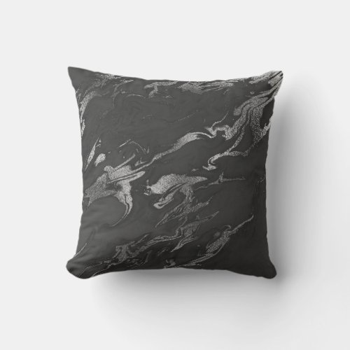 Earth Tones Silver Black Gray Graphite Marble Throw Pillow