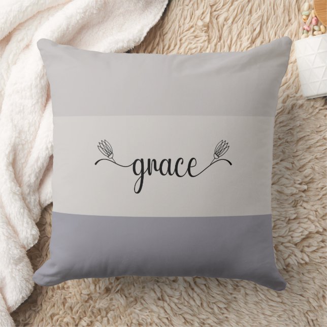 Earth Tones Striped "Grace" Script Throw Pillow (Blanket)