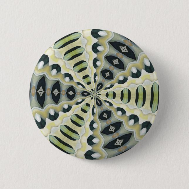 Earth Tones Symmetrical Kaleidoscope Pinback Button (Front)