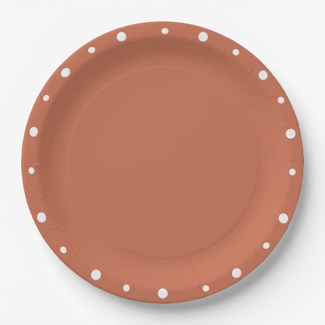 Earth Tones Terra Cotta White Polka Dots  Paper Plates (Front)