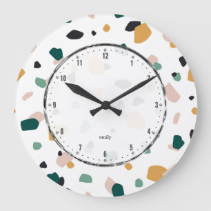 Earth tones terrazzo pattern large clock