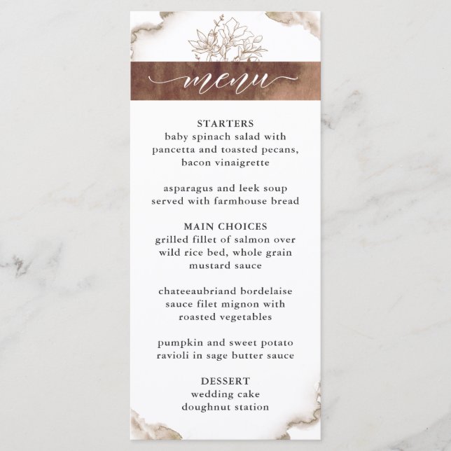 Earth Tones Watercolor, Elegant Floral Wedding Menu (Front)